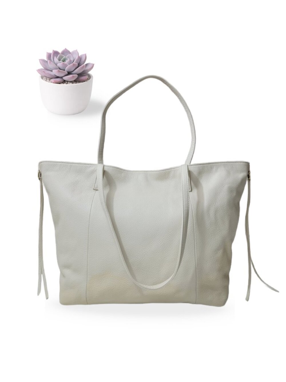 HOBO International White Leather Tote Bag Large Expandable Snap Shoulder Purse
